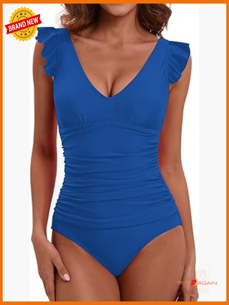 One Piece Swimsuit Tummy Control Ruched Modest Fit Adjustable Straps Sleeveless